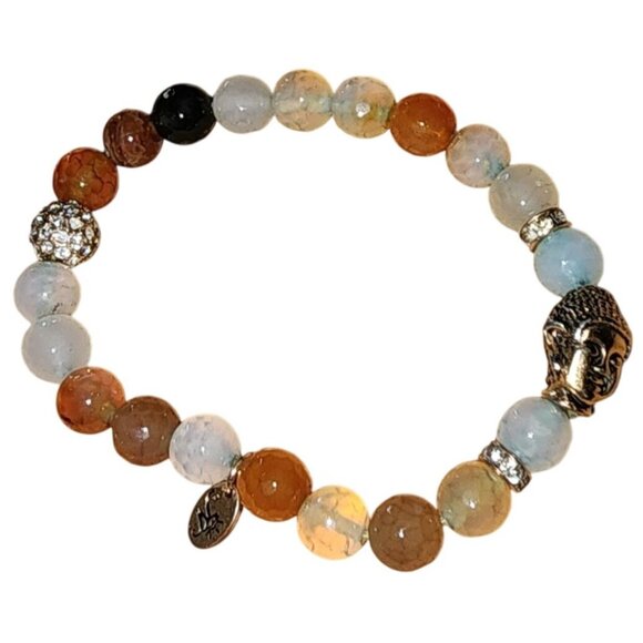 Joseph Nogucci Gemstone Beaded Bracelet Egyptian Eye Signed Stretch Jewelry - Picture 1 of 4